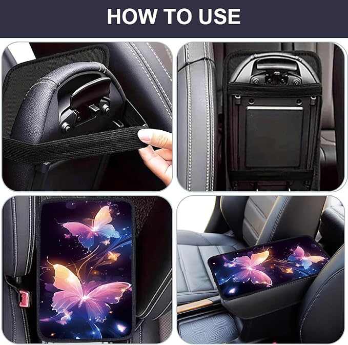 CREATCABIN Butterfly Car Center Console Cover Pad Car Armrest Seat Box Cover Vehicle Center Console Armrest Pad Comfortable Car Accessories Interior Protector for SUV Sedan Truck 12.6×7.5in