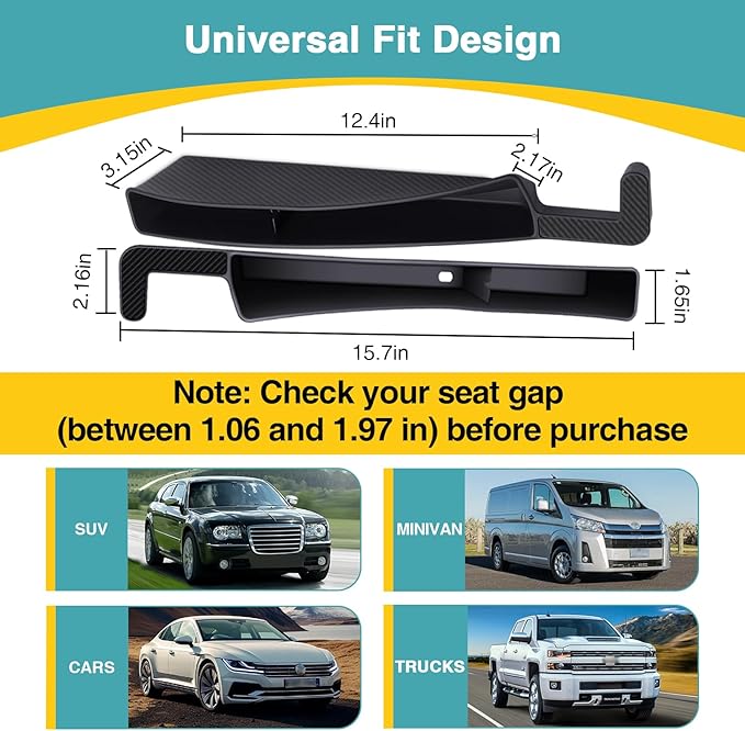 Car Seat Gap Filler Organizer, 2 Pack Front Seat Organizer - Universal Fit SUV Truck Console Side Storage Box for Holding Phone, Glasses, Car Interior Accessories