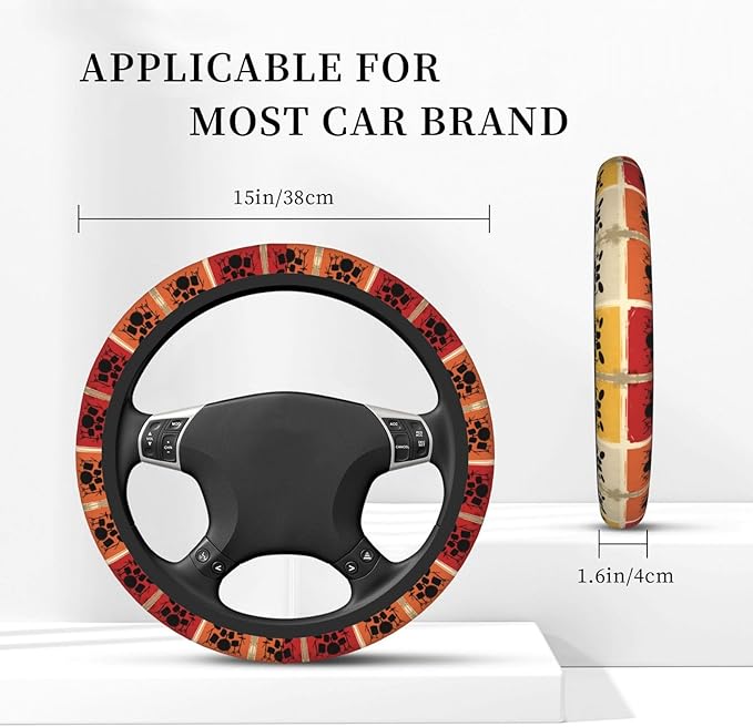 Retro Vintage Drum Kits Car Steering Wheel Cover, 15 Inch Steering Wheel Cover Stylish Decor for Most Cars