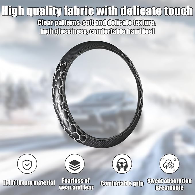 Car Steering Wheel Cover, 15 inch Elastic PU Leather Non-Slip Vehicle Steering Wheel Protector, Breathable Automotive Interior Accessories, Universal for SUV, Truck, RV (White)