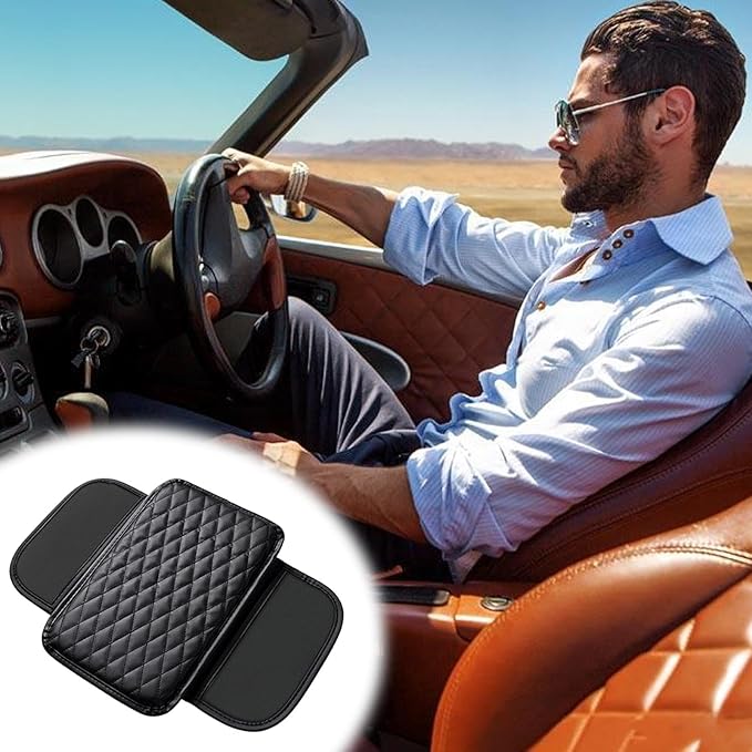 Car Armrest Box Pad - Leather Armrest Booster Pads, Car Armrest Cushion | Auto Protector Driving Comfort Enhancer, Center Console Heighten Protector With Storage Pockets For Vehicles, SUVs, And Trucks