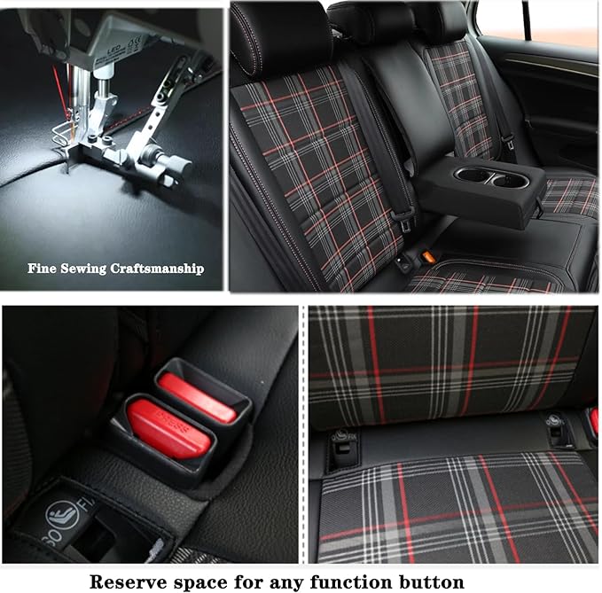 HKZ Fit CRV Car Seat Covers Full Set for Honda CR-V 2023 2024 2025 2026 CRV LX;EX;EX-L;Sport;Touring;Special Edition & Hybrid Model - Leather (Scottish Style Black/Red)