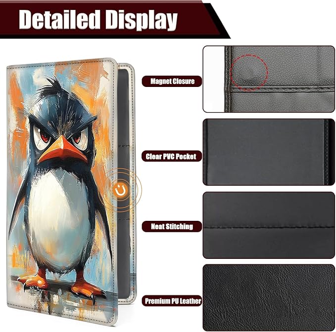 Car Document Holder with Magnetic Shut, Car Registration and Insurance Card Holder, Vehicle Glove Box Organizer Documents, Driver License, Auto Paperwork Organizer Wallet, Funny penguins Pattern