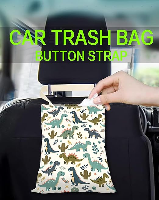 ANKVRP Car Trash Can, Durable Hanging Car Trash Garbage Bag, Cute Automotive Garbage Cans Organizer, Cute Green Dinosaur
