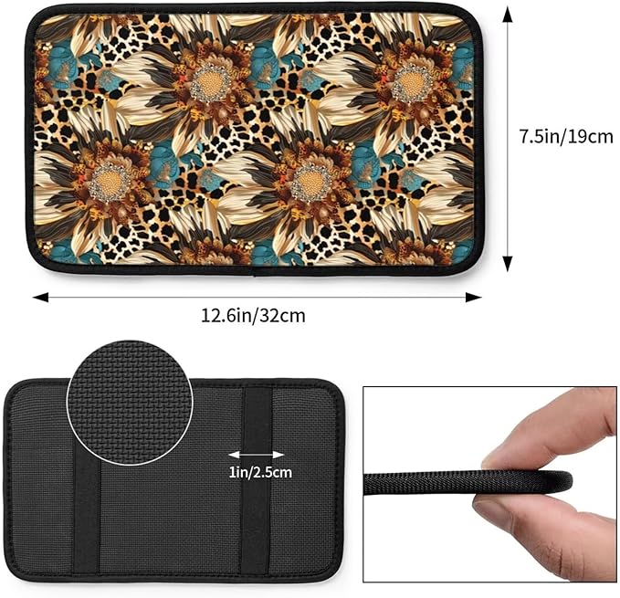 Sunflower Center Console Armrest Cover Flower Floral Leopard Car Interior Accessories Arm Rest Seat Box Covers Protector Cars Decor Accessory