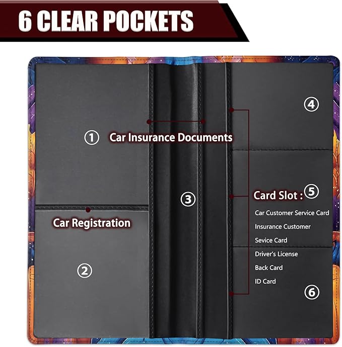 Car Registration Holder, PU Leather Vehicle Glove Box Organizer for Driver License, Document, Car Insurance Holder with Magnetic Shut, Auto Paperwork Wallet Case Accessories, Colorful Pumpkins Fall