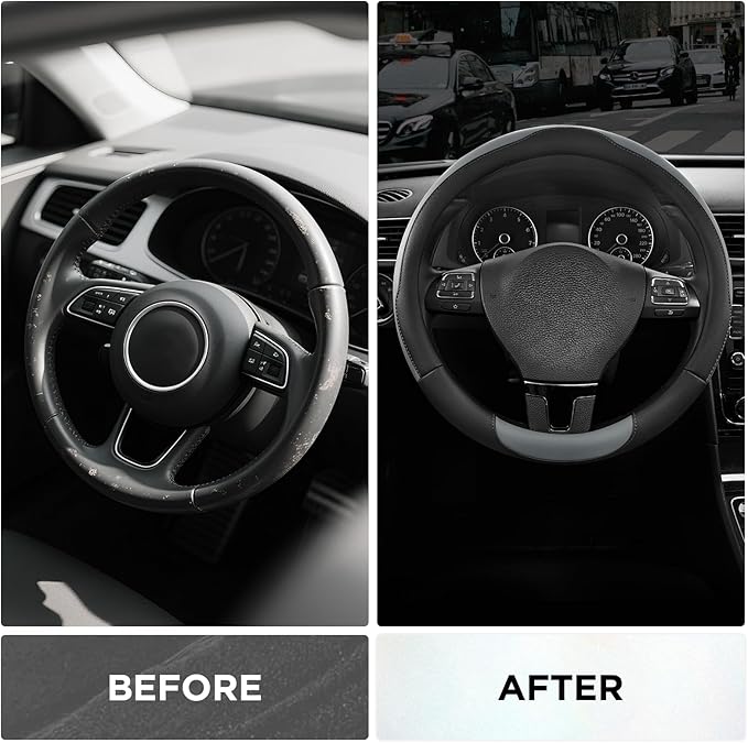 Road Comforts Steering Wheel Cover, Breathable Anti-Slip Leather Steering Wheel Cover, Universal Fit 14.5–15 Inch, Comfortable Grip - Gray Color