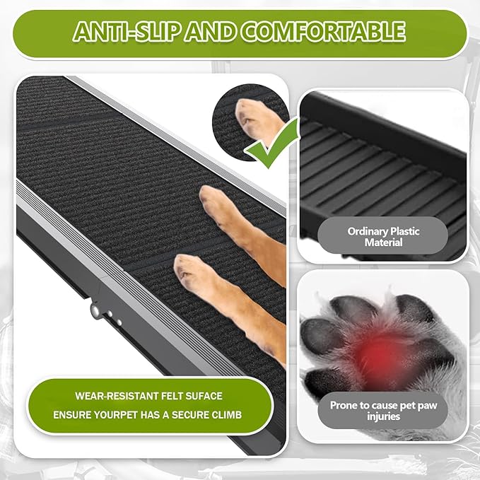 RUBLELITIE Dog Ramp for Cars SUV Truck-17.3x71in Heavy Duty Foldable Wide Outdoor Pet Stairs with Non-Slip Surface Portable Folding Design for Large Dogs Up to 250lbs (63" L x 17.3" W)