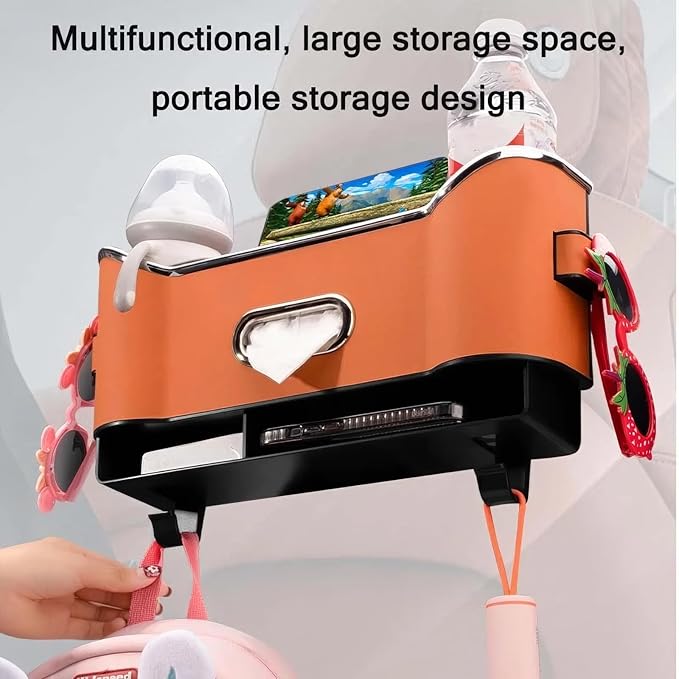 SEPSUMMER Multifunctional Car Backseat Organizer with Cup Holder, Tissue Box, Trash Bin & Hooks, 3-in-1 Back Seat Car Organizer for Hold Phones, Snacks, Drinks, and Handbags (Original Model - Red)