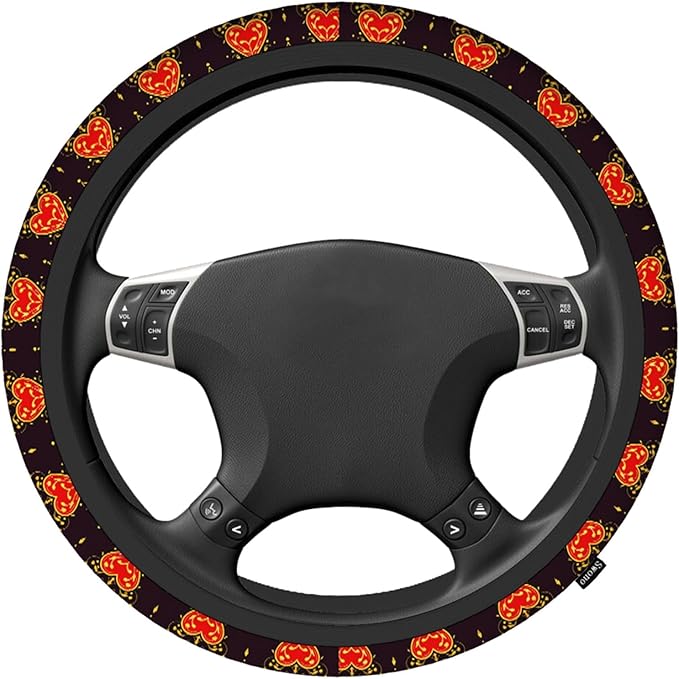 Swono Steering Wheel Covers Baroque Beautiful Ornamental Red Heart S with Crown Baroque Style Non Slip Neoprene Car Wrap Cover Comfort Grip Stretch-On Automotive Steering Wheel Protector 15 Inch