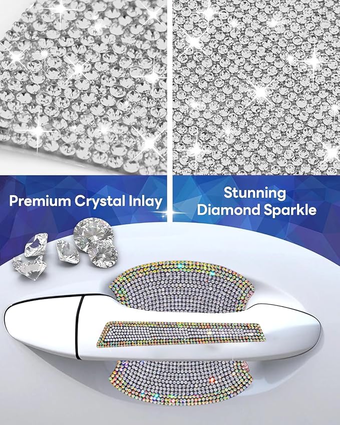 8Pcs Bling Car Door Handle Protector Stickers,Crystal Rhinestone Glitter Car Door Handles Cup Scratch Protectors Decals Universal (Colorful White)