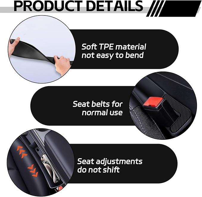 2PCS Car Seat Gap Filler Organizer, Multifunctional Seat Gap Storage Box for Phone Key, Stop Things from Dropping Between Seat and Console, Universal Interior Car Accessories (Black)