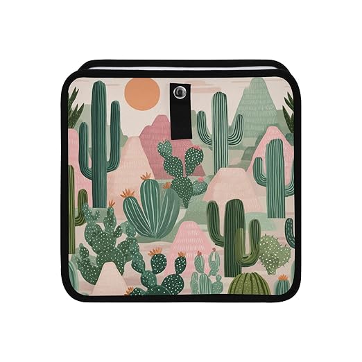 Car Trash Can Organizer Bin with Adjustable Strap for Back Front Seat Console Waterproof Leakproof Collapsible Portable 11 Inch Boho Cacti Mountains and Sun