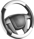 SEG Direct Car Steering Wheel Cover Small Size for Prius Civic Model 3 Model Y Camaro Rogue with 14-14 1/4 inches Outer Diameter, Black and White Mirofiber Leather