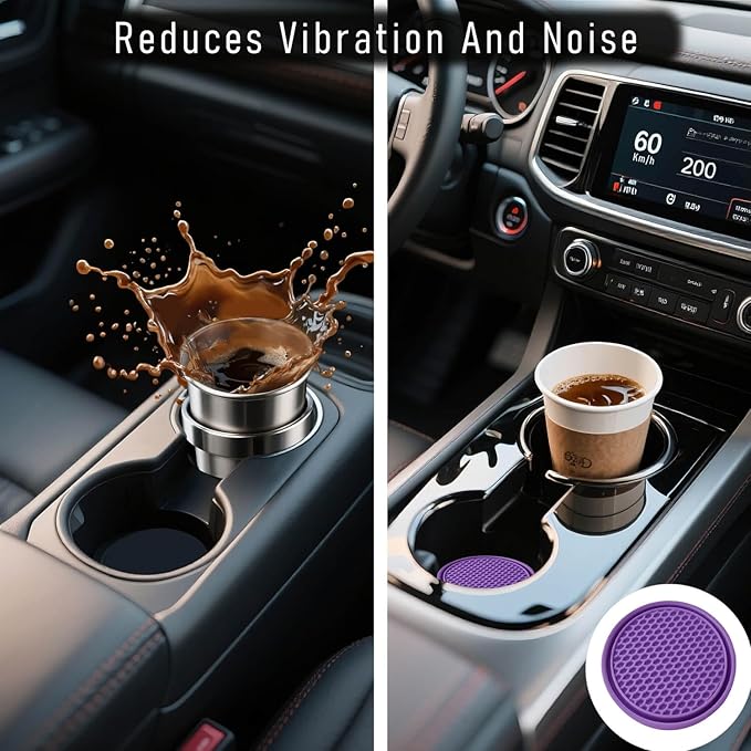 KULOLO Car Cup Holder Coaster 4 Pack - Non Slip & Shockproof,Flexible PVC Rubber Insert for Car/Truck/SUV/Van (2.75"x0.2") Universal Fit Auto Cup Holders Accessories for Women and Man (Purple)