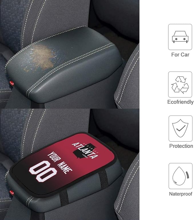 Custom Football Car Armrest Covers Universal Auto Center Console Pad Car handrail Box Cushion Personalized Add Name & Number Fans Gift Fit Suit for SUV Truck Sedan Van
