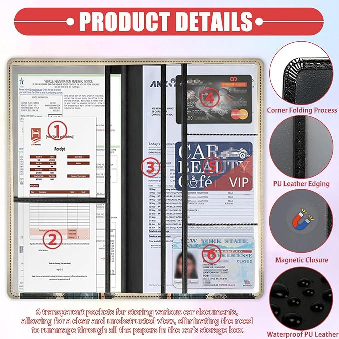 Car Registration and Insurance Card Holder for Women Men, Waterproof PU Leather Glove Box Car Organizer with Magnetic Shut, Vehicle Document Holder for Driver License,Cards, Cat Samurai Pattern