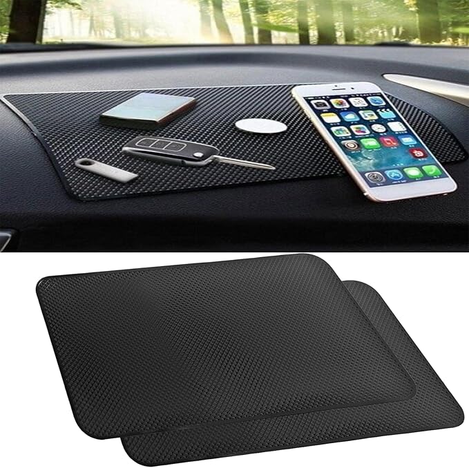 hill froeistung 2pack Sticky Anti-Slip mat, Non-Slip Rubber mat, Universal Non-Slip car Dashboard Sticky mat for Mobile Phones Sunglasses Keys fits with Cargo Liners(Black/Grid Pattern27*15cm)