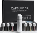 Capsule 33 Car Perfume Starter Pack, Car Air Freshener, Ultrasonic Aroma Diffuser, 6 Fragrances (White Crystal, Red Diamond, East Gold, Ocean Blue, Sweet Cherry, Light Pink) (Black)