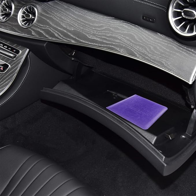 LumiMokki Car Registration and Insurance Holder, Leather Registration and Insurance Card Holder, Vehicle Glove Box Organizer - For Documents, Cards, License (Purple)