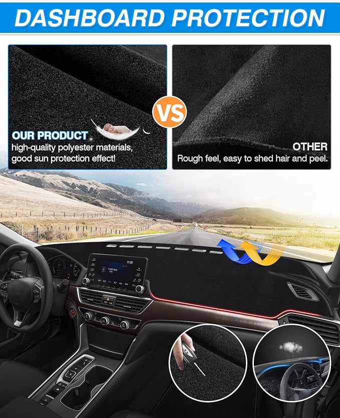 CARTIST Dash Cover Custom Fit for Honda Accord 2018-2021 2022 Dashboard Cover Mat for Honda Accord Accessories Non-Slip Pad Carpet Anti-Glare