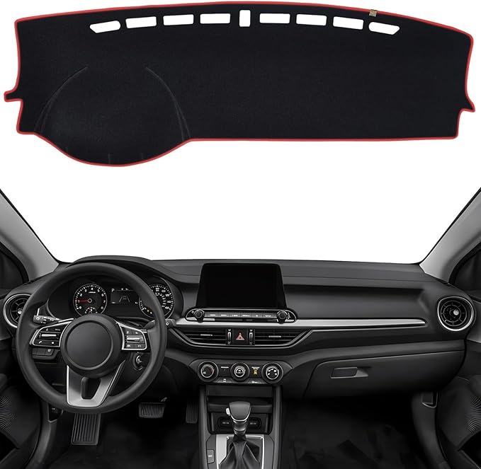 KEYOOG Dashboard Cover Dash Mat Fit for K-IA Forte 2024 2023 2022 2021 2020 2019, Car Dash Board Mat Anti-Glare Carpet, Non-Slip Pad Sunshield Protector (Red Border Banding)