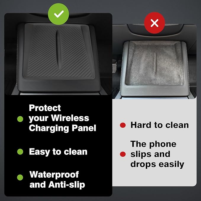 BestEvMod Center Console Wireless Charger Mat Compatible with Refreshed Model 3 Highland 2026 2025 2024 Accessories Phone Charge Area Silicone Mat Non Slip Silicone Pad (Black)