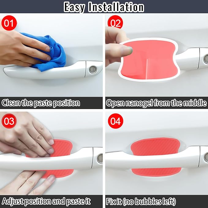 WORCAS 4Pcs Universal 3D Carbon Fiber Car Door Handle Paint Scratch Protector Sticker Auto Door Handle Cups Protective Pad(S-Red)