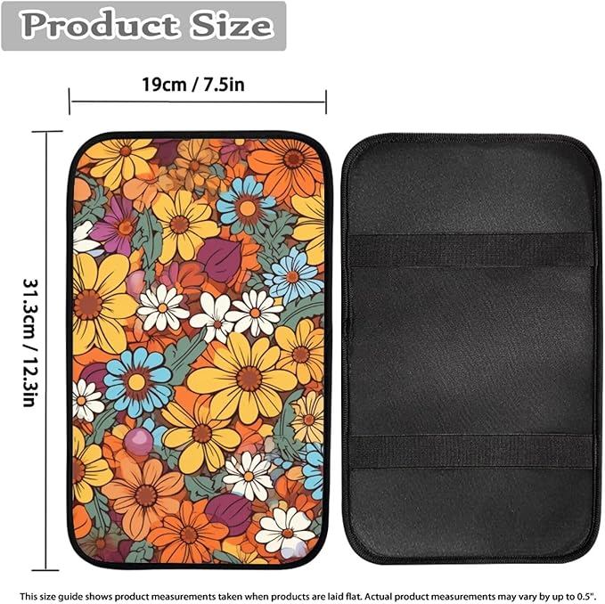 Universal Armrest Cover Pad, Car Center Console Cushion Pad, Protect from Pet Claws, Dirt, and Sticky Fingers, Comfortable Car Decor Accessories Fit for Most Cars, Baja Flowers