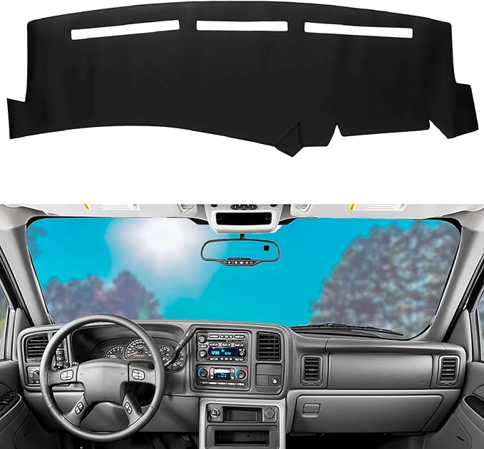 Dashboard Dash Mat Cover Leather Dashboard Pad Sun Protection Compatible for 99-06 Chevy Silverado GMC Sierra,00-06 Chevy Suburban Tahoe GMC Yukon/XL,01-06 Chevy Avalanche(Black)
