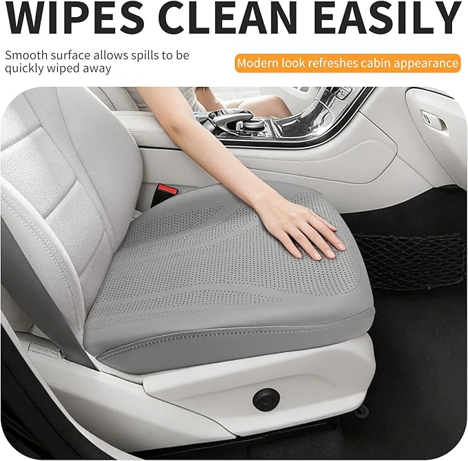 CAPITAUTO 1 Piece Seat Covers Front PU Leather Car Seat Covers, Universal Bottom Seat Covers for Cars,Full Wrapping Edge Fits 95% of car (Gray)
