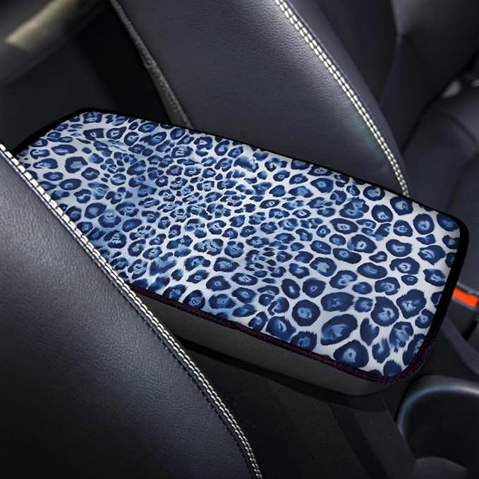 Blue Cheetah Print Arm Rest Cover for Car Soft Car Center Console Cover Non Slip Leoprd Car Interior Accessories Universal Armrest Cushion Protector for SUV Trucks Van Vehicles