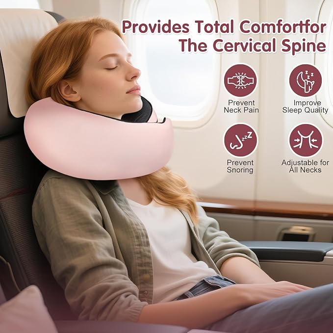 Vietora Eud Travel Neck Pillow, Memory Foam Neck Support for Airplane, Car & Office, Breathable Portable Design with Eye Mask, Earplug Holder & Carry Bag, Holiday Gift for Christmas & New Year