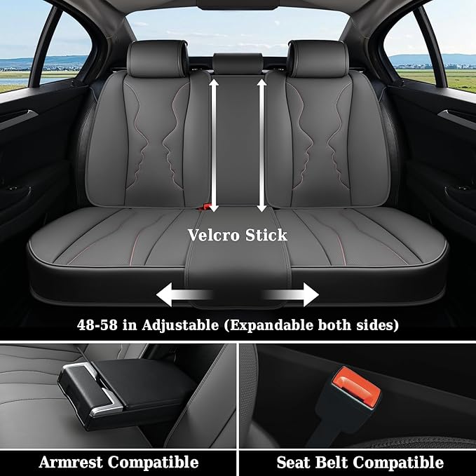 Coverado Car Seat Covers Full Set, Seat Covers for Cars, Front Seat Covers and Back Seat Cover Waterproof Leather Automotive Seat Cover, Universal Car Interior Protectors Cushion for Most Cars