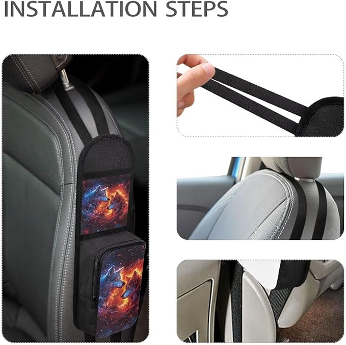 Wolf Automobile Seat Storage Hanging Bag Car Seat Organizer Front Seat Multi-Functional Drink, Stuff Holder Car Accessories