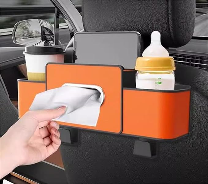 Car Organizers and Storage Box Behind Seat, Car Organizer Back of Seat, 4 in 1 Multifunctional Cars Organizer, For Snacks, Drinks, Bag Hook, Keep Tidy & Organized (Black+Brown)