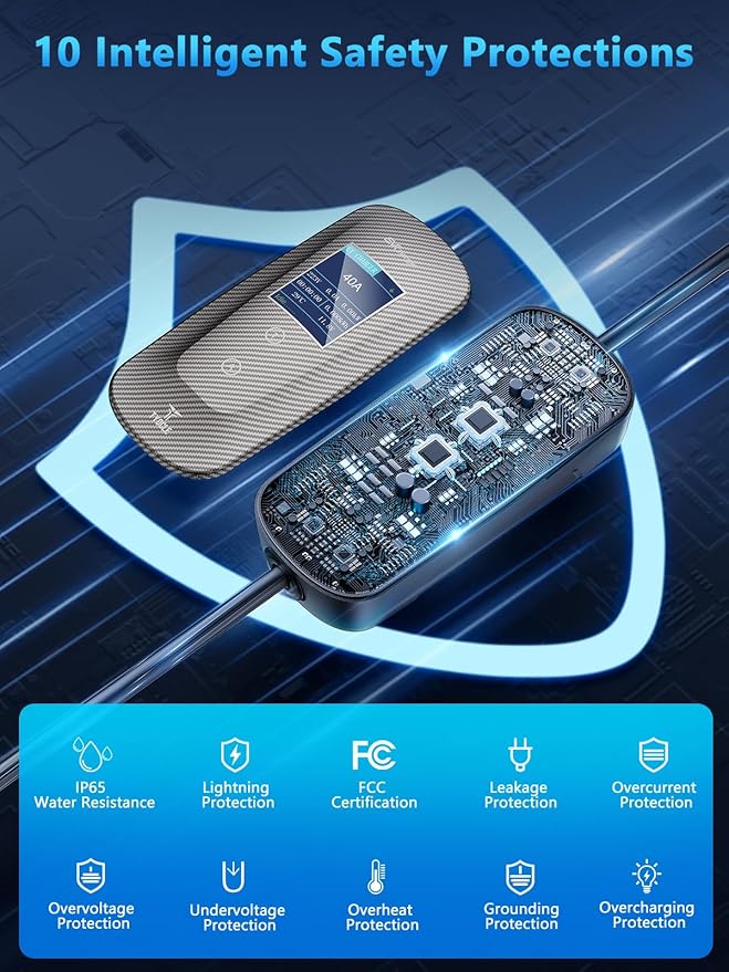 2025 New Portable Level 2 EV Charger (40Amp, 240V, NEMA 14-50P) with 23 Ft Cable. The Mobile Electric Vehicle Equipment Works Home Car Charging, Offering Charging for EV Model