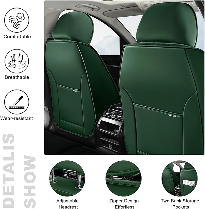 AREKA 2 Seat Covers for Honda Accord 2003-2026 Breathable Car Seat Covers,Anti-Slip Waterproof Car Seat Protectors with Airbag,Automotive Vehicle Cushion with Storage Pockets (Standard,Green)