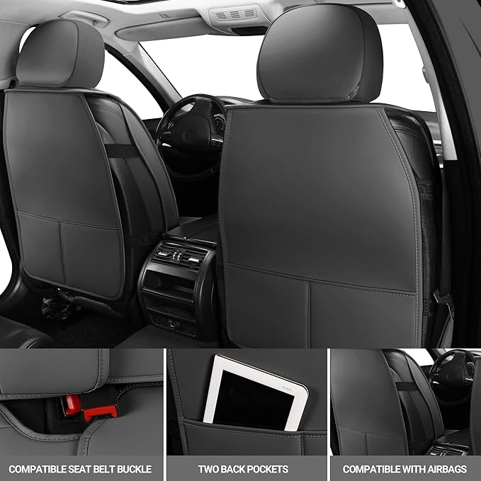 AOOG Leather Car Seat Covers Universal fit Most Sedans SUV Trucks (Front seat, Grey)
