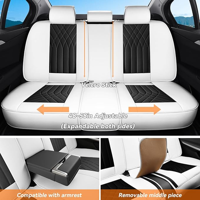 GEZHOUBA Black White Car Seat Covers Full Set, Full Coverage Luxury Leather Automotive Seat Covers Waterproof Car Seat Protector, Front & Rear Seats Cover Sets Universal Fit for Most Cars SUVs Trucks