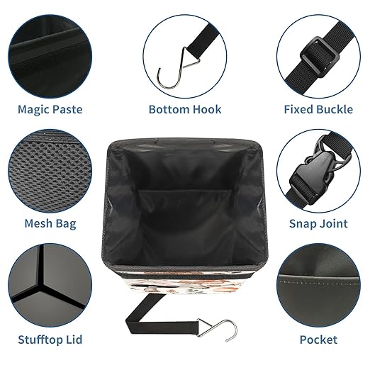 GVGHIDZ Car Trash Can – Multi-Purpose, Lightweight and Portable with Durable Water-Resistant Coating, No Installation Required, Practical and Ample Capacity, Variety of Colors.Mushroom
