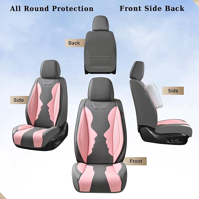 Coverado Car Seat Covers Full Set, Seat Covers for Cars, Front Seat Covers and Back Seat Cover Waterproof Leather Automotive Seat Cover, Universal Car Interior Protectors Cushion for Most Cars
