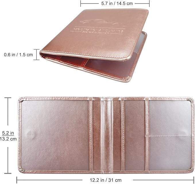 LumiMokki Car Registration and Insurance Holder, Leather Registration and Insurance Card Holder, Vehicle Glove Box Organizer - For Documents, Cards, License (Rosegold)