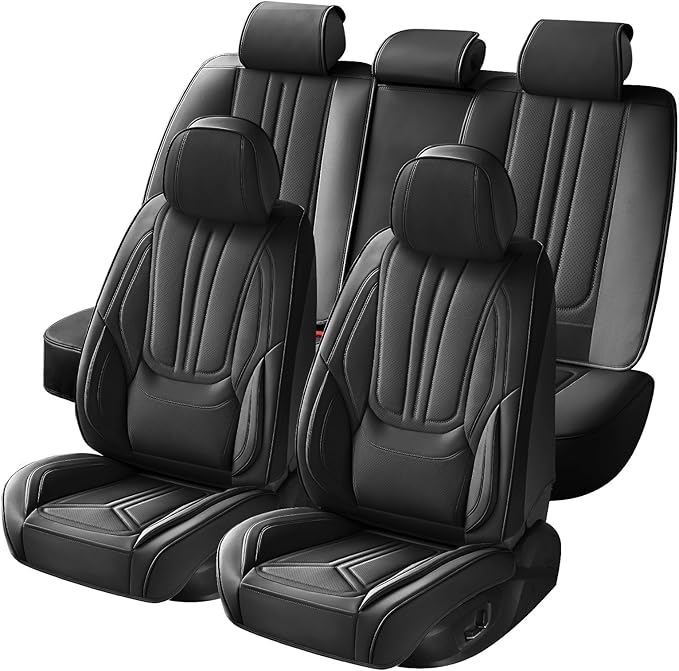 SCDOOCA Car Seat Covers Full Set Black, Luxury Leather Car Seat Covers, Waterproof and Breathable Seat Covers, Universal Car Seat Protector Fit for Cars, Trucks, SUVs, Pick-ups (Full Set)