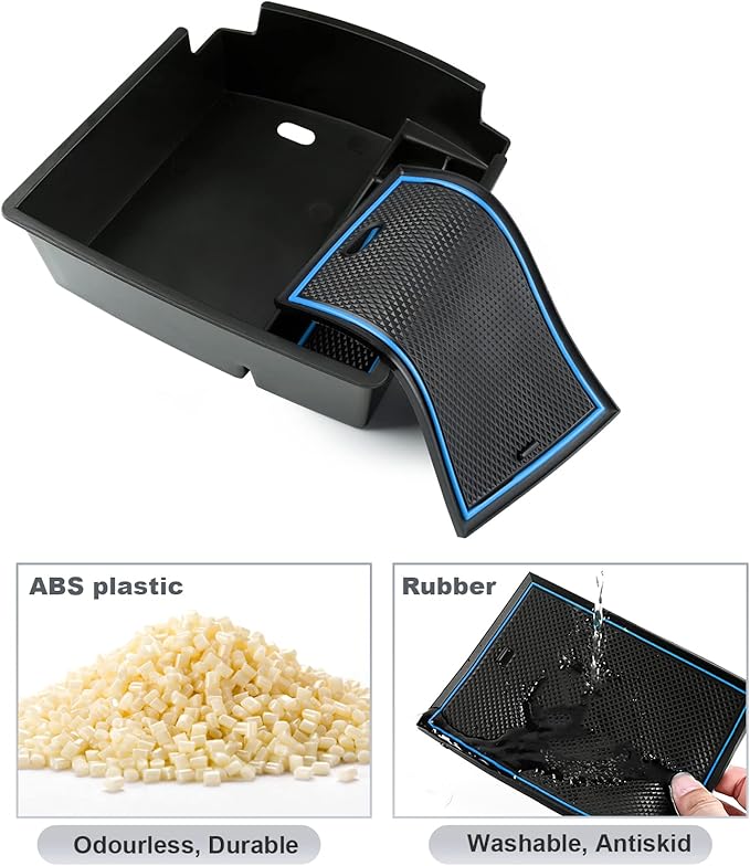 SKTU for 2018 2019 2020 2021 2022 2023 Hyundai Kona Center Console Organizer Insert ABS Black Materials Tray Armrest Box Glove Secondary Storage Box with Coin and Glass Holder (Blue)