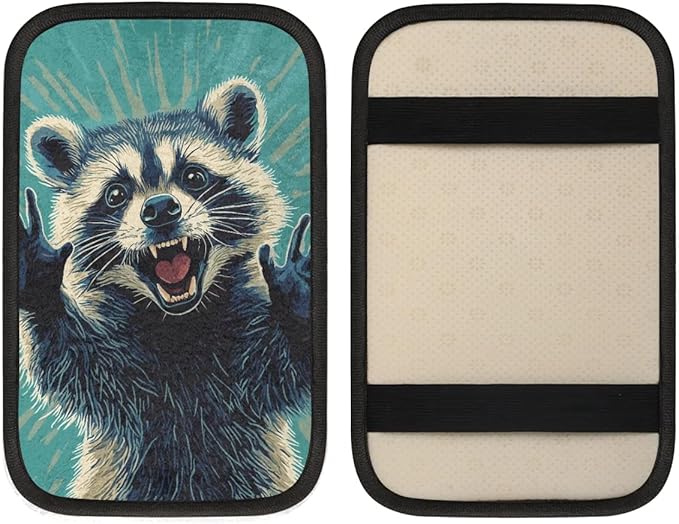 Funny Raccoon Center Console Cover Pad Car Blue Armrest Box Mat Truck Comfort Memory Foam Arm Rest Cushion Car Accessories Universal Fit 13x8 Inch