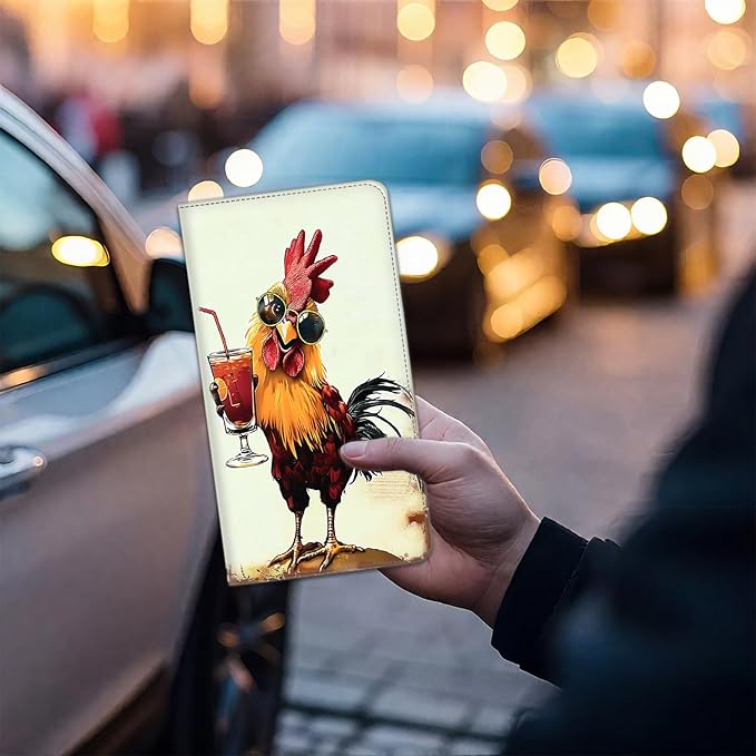 Car Registration and Insurance Card Holder for Women Men, Waterproof PU Leather Glove Box Car Organizer with Magnetic Shut, Vehicle Document Holder for Driver License,Cards, Chicken Drinking