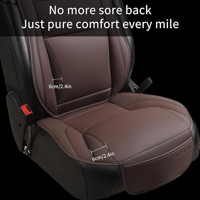 Gripure Car Seat Cover Protector for Front Seats – Waterproof, Breathable Faux Nappa Leather, Airbag Compatible, Dual Support for Waist & Legs, Universal Fit for Sedans, SUVs, Pickups (2pcs, Brown)