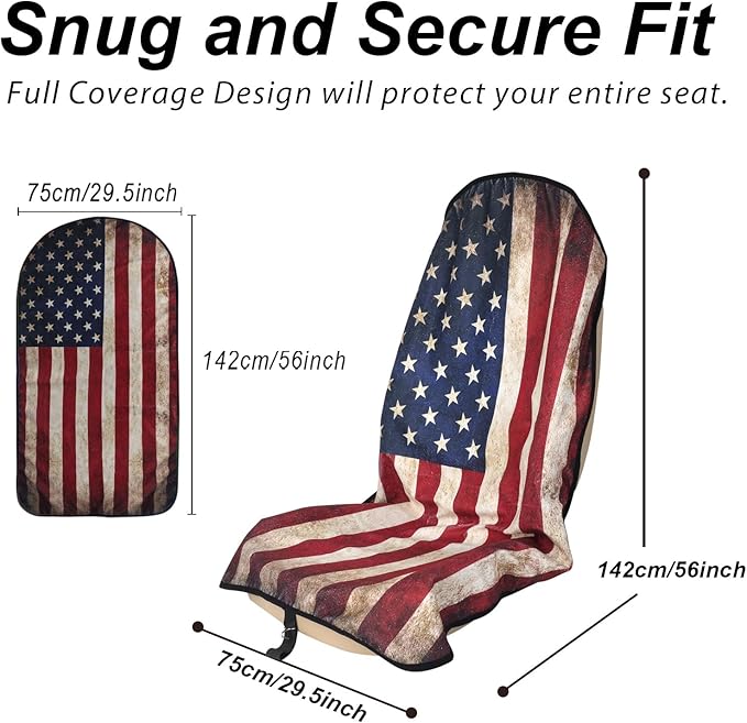 nbnhxnff Sweat Towel Car Seat Cover Protector Front Seats for Gym Workout, Running, Swimming, Beach and Hiking, Waterproof Universal Seat Cover for Car, Trucks,Van&SUV (American Flag, 1pcs Front Seat)