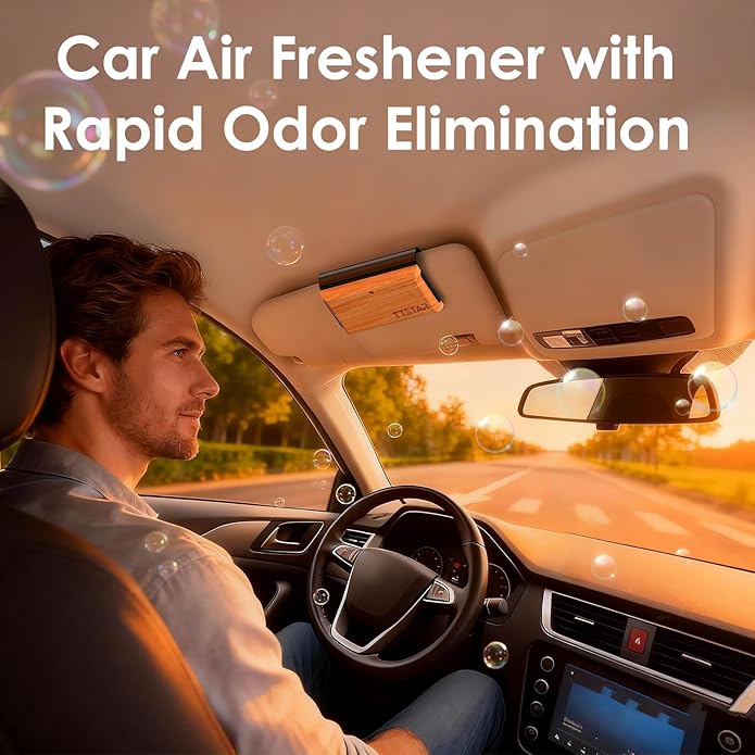 ttstar Car Air Freshener Long Lasting 3 Pack Wood Air Fresheners Refill for Men Women New Car Smell Scent Accessories Odor Eliminator Cleaner with Metal Clip for Vehicle Visor(Teak, Amber& Grove)
